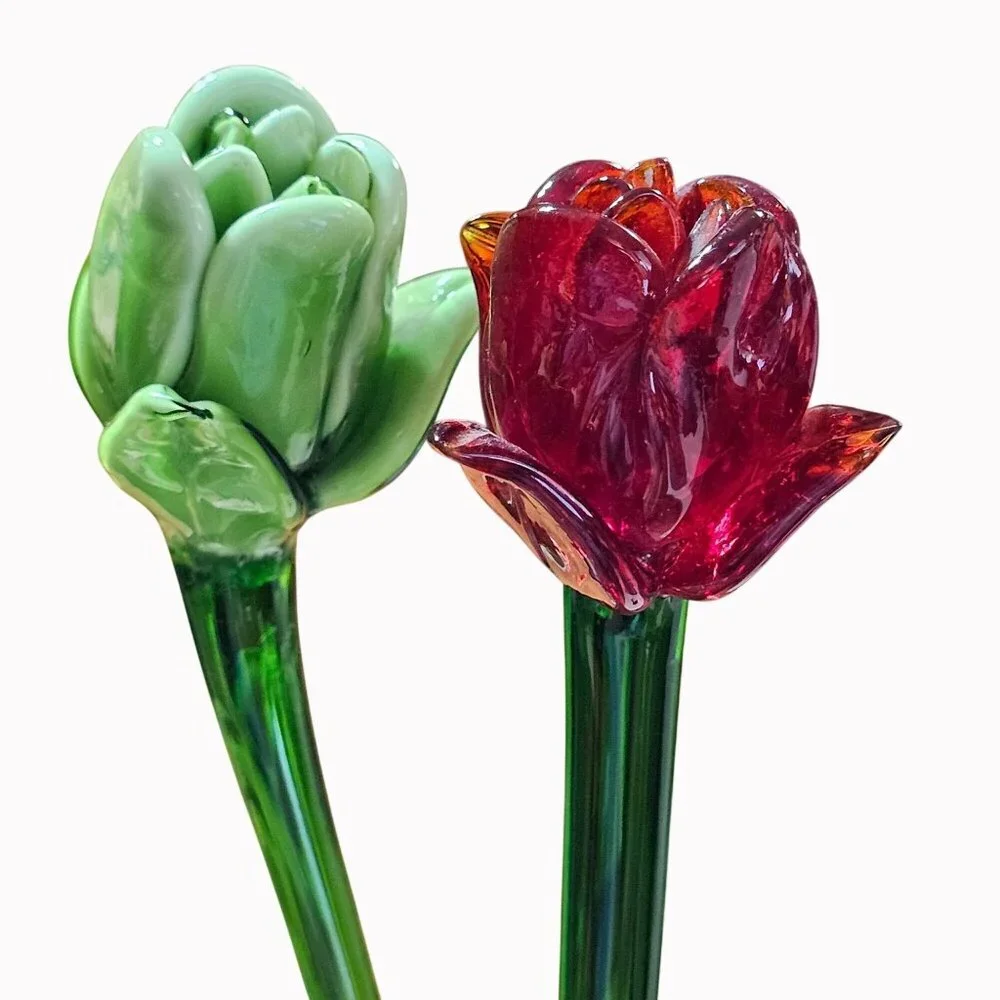 Pair of Hand-Blown Art Glass Flowers – 14